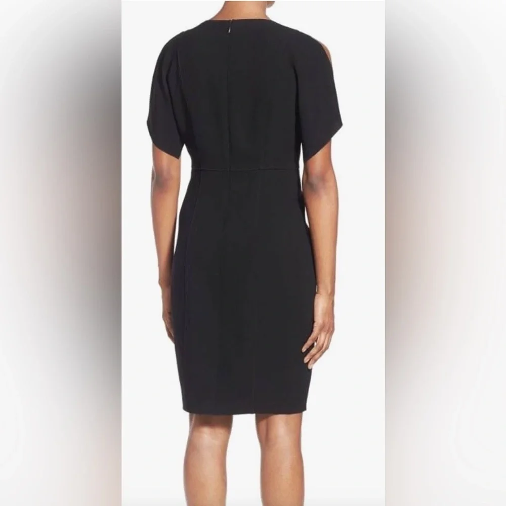Elie Tahari Sheath Cold Shoulder Dress Black Size 6 $398 Lourdes Crepe NWT - Picture 3 of 4